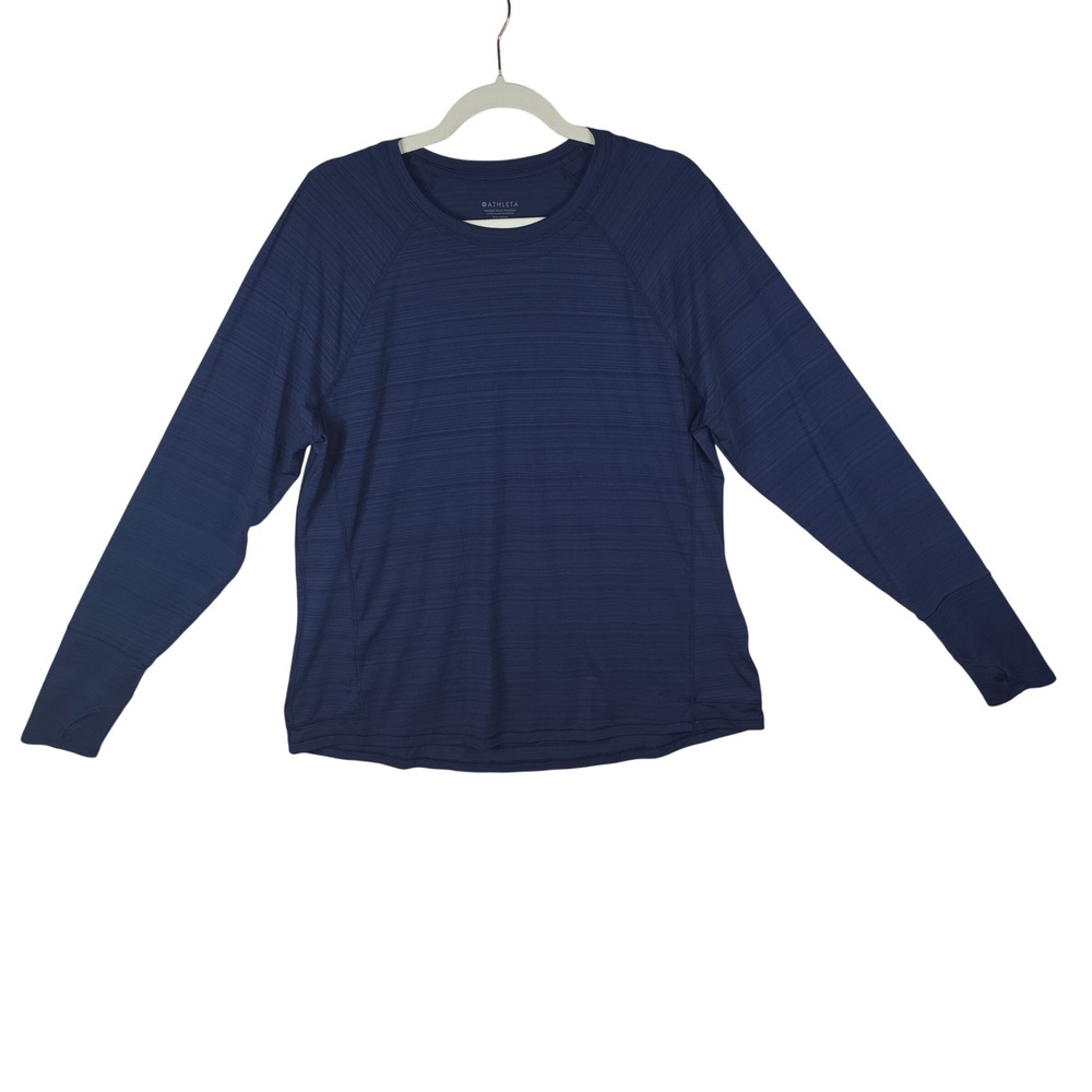 Athleta Navy Space Dye Long Sleeve Active Top Thumbholes Pleated Back XL
